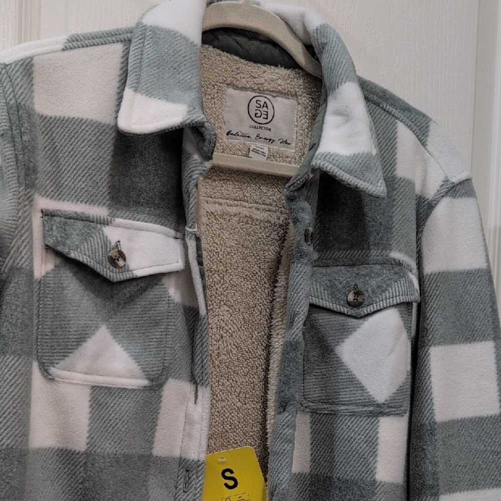 Sean Collection Men's White and Gray Plaid Shirt Jacket
